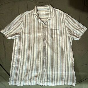 Mutual Weave Men’s Blue, Brown, and White Striped Button-up Shirt